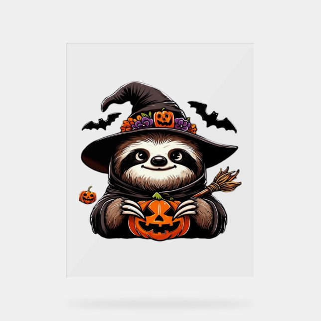 Scary Halloween Sloth Witch Hat Costume Spooky Sea Acrylic Sign (Front)