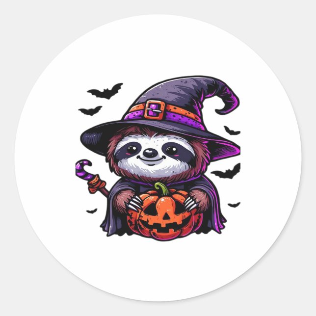 Scary Halloween Sloth Witch Hat Costume Spooky Sea Classic Round Sticker (Front)