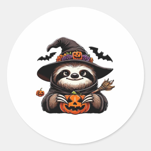Scary Halloween Sloth Witch Hat Costume Spooky Sea Classic Round Sticker (Front)