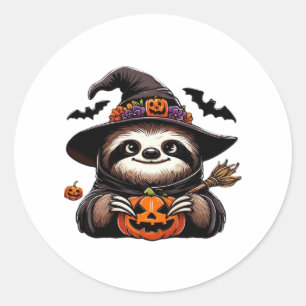 Scary Halloween Sloth Witch Hat Costume Spooky Sea Classic Round Sticker