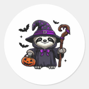 Scary Halloween Sloth Witch Hat Costume Spooky Sea Classic Round Sticker