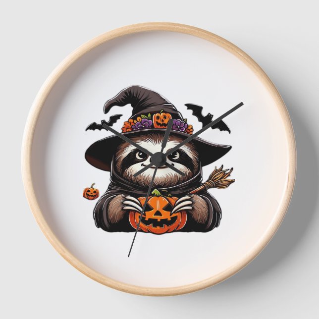 Scary Halloween Sloth Witch Hat Costume Spooky Sea Clock (Front)