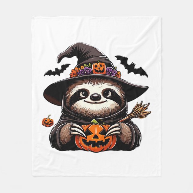 Scary Halloween Sloth Witch Hat Costume Spooky Sea Fleece Blanket (Front)