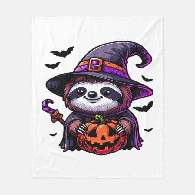 Scary Halloween Sloth Witch Hat Costume Spooky Sea Fleece Blanket (Front)