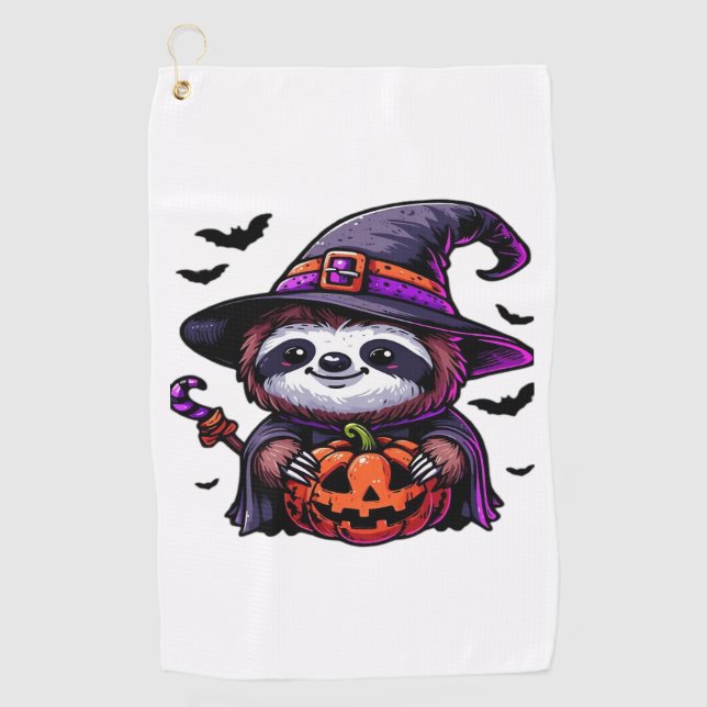 Scary Halloween Sloth Witch Hat Costume Spooky Sea Golf Towel (Front)