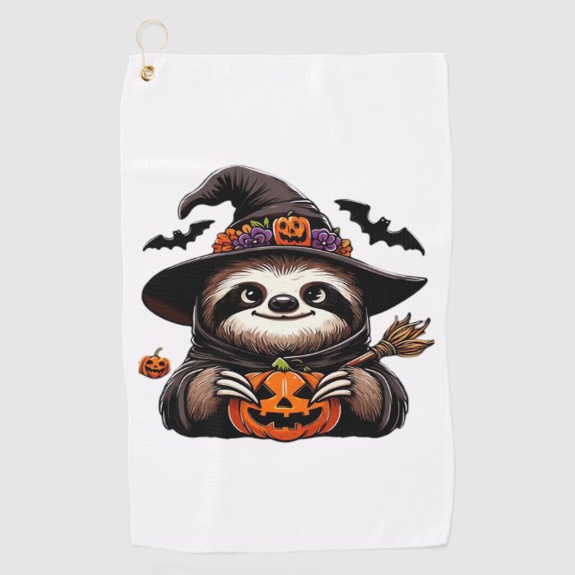 Scary Halloween Sloth Witch Hat Costume Spooky Sea Golf Towel (Front)
