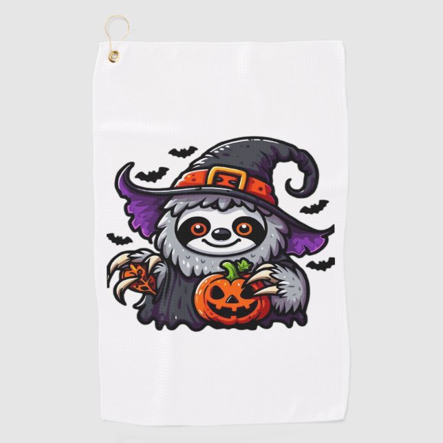 Scary Halloween Sloth Witch Hat Costume Spooky Sea Golf Towel (Front)