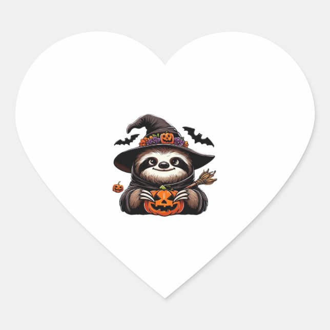 Scary Halloween Sloth Witch Hat Costume Spooky Sea Heart Sticker (Front)