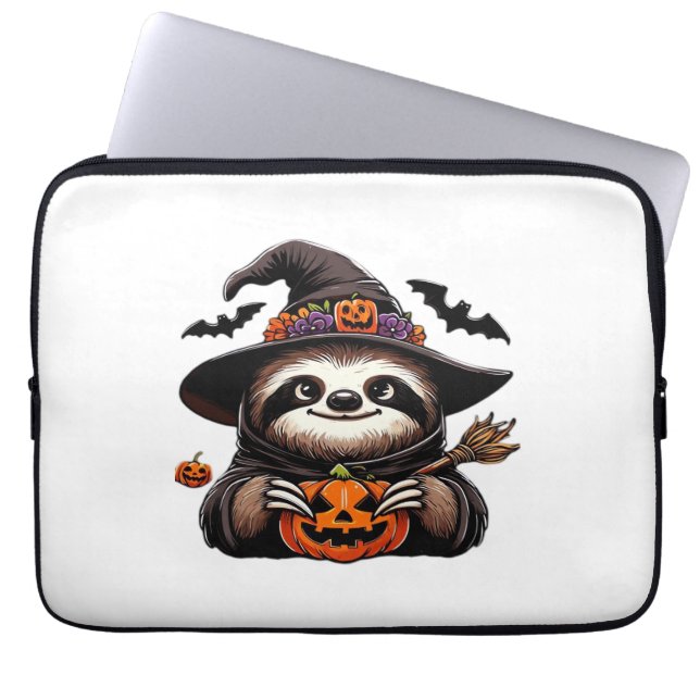 Scary Halloween Sloth Witch Hat Costume Spooky Sea Laptop Sleeve (Front)