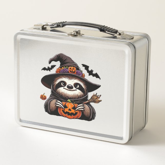 Scary Halloween Sloth Witch Hat Costume Spooky Sea Metal Lunch Box (Front)