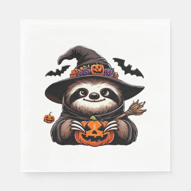 Scary Halloween Sloth Witch Hat Costume Spooky Sea Napkin (Front)