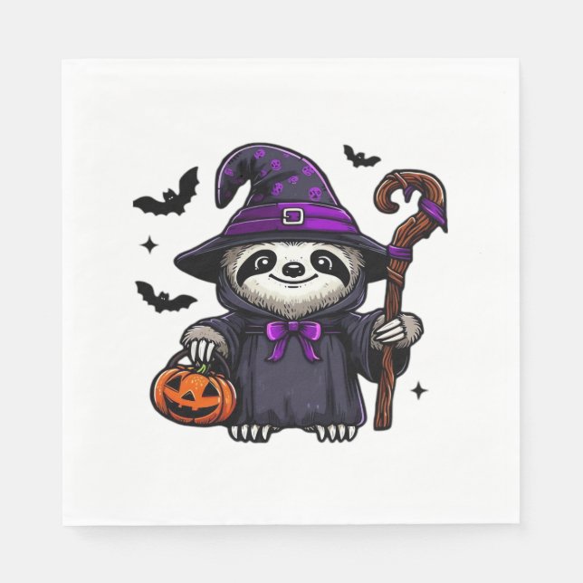 Scary Halloween Sloth Witch Hat Costume Spooky Sea Napkin (Front)