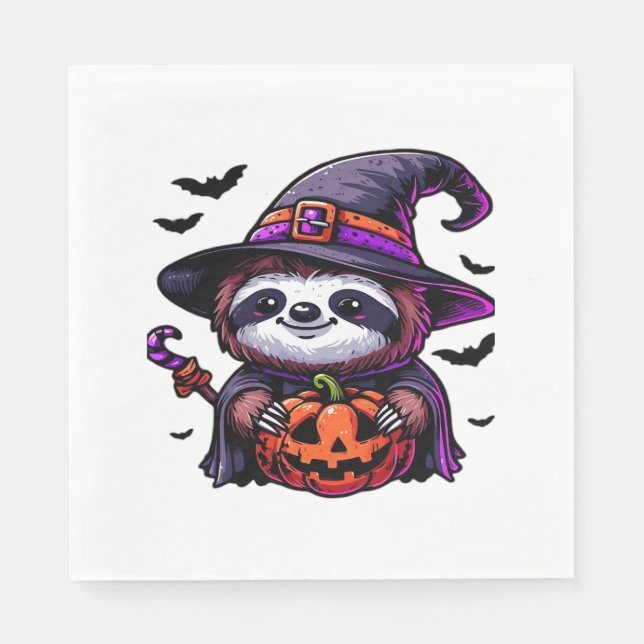 Scary Halloween Sloth Witch Hat Costume Spooky Sea Napkin (Front)
