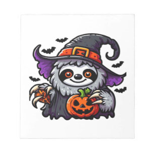 Scary Halloween Sloth Witch Hat Costume Spooky Sea Notepad