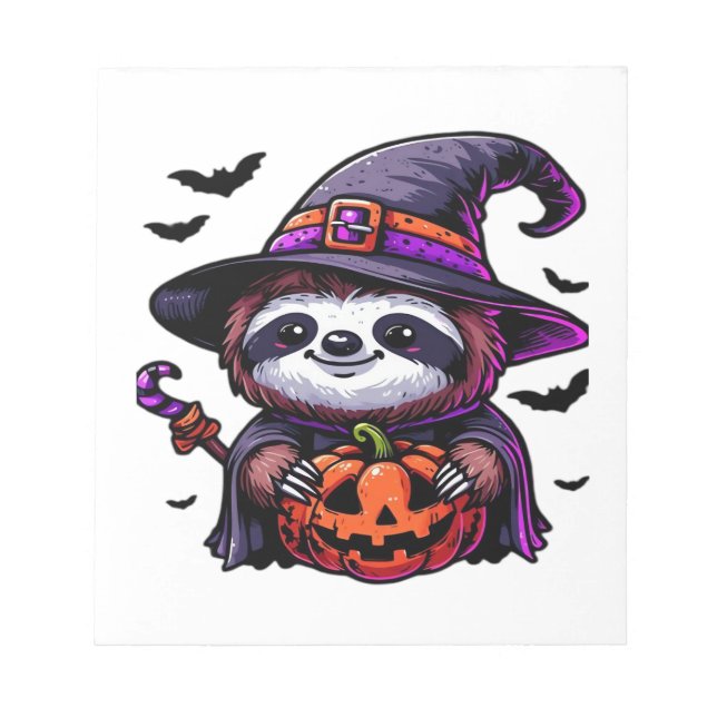 Scary Halloween Sloth Witch Hat Costume Spooky Sea Notepad (Front)