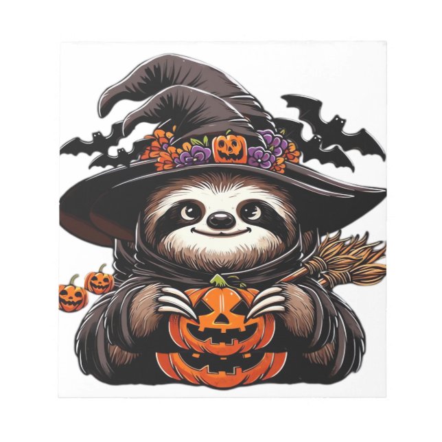 Scary Halloween Sloth Witch Hat Costume Spooky Sea Notepad (Front)