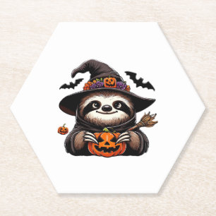 Scary Halloween Sloth Witch Hat Costume Spooky Sea Paper Coaster