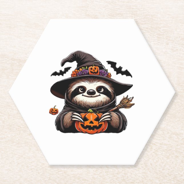 Scary Halloween Sloth Witch Hat Costume Spooky Sea Paper Coaster (Front)