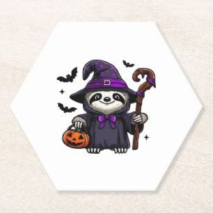 Scary Halloween Sloth Witch Hat Costume Spooky Sea Paper Coaster