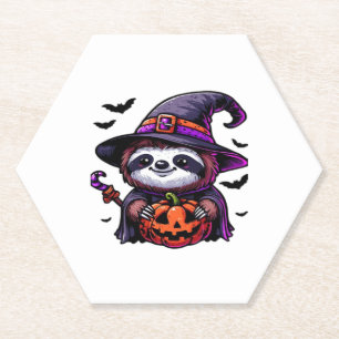 Scary Halloween Sloth Witch Hat Costume Spooky Sea Paper Coaster