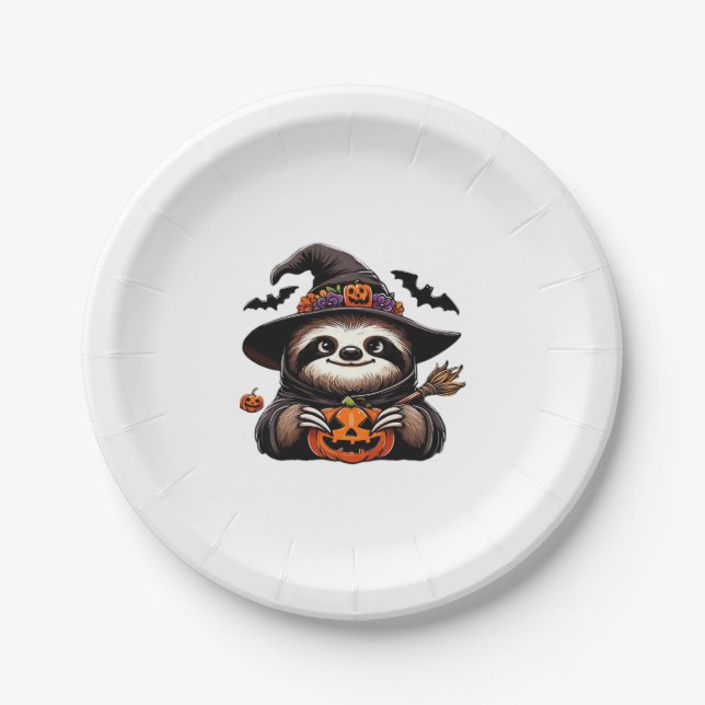 Scary Halloween Sloth Witch Hat Costume Spooky Sea Paper Plate (Front)
