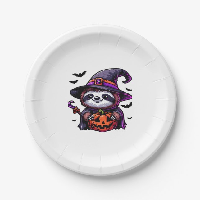 Scary Halloween Sloth Witch Hat Costume Spooky Sea Paper Plate (Front)