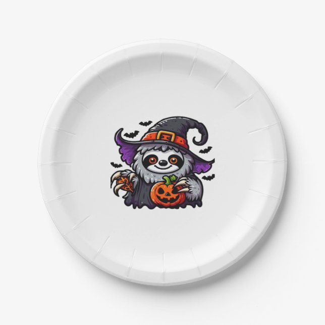 Scary Halloween Sloth Witch Hat Costume Spooky Sea Paper Plate (Front)