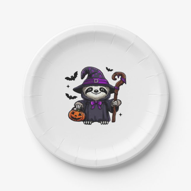 Scary Halloween Sloth Witch Hat Costume Spooky Sea Paper Plate (Front)