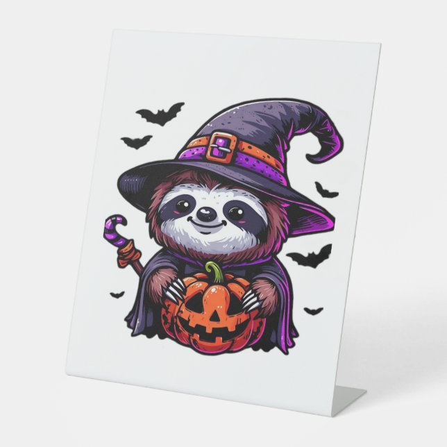 Scary Halloween Sloth Witch Hat Costume Spooky Sea Pedestal Sign (Front)
