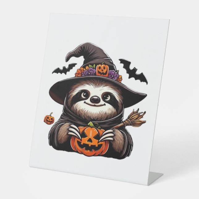 Scary Halloween Sloth Witch Hat Costume Spooky Sea Pedestal Sign (Front)