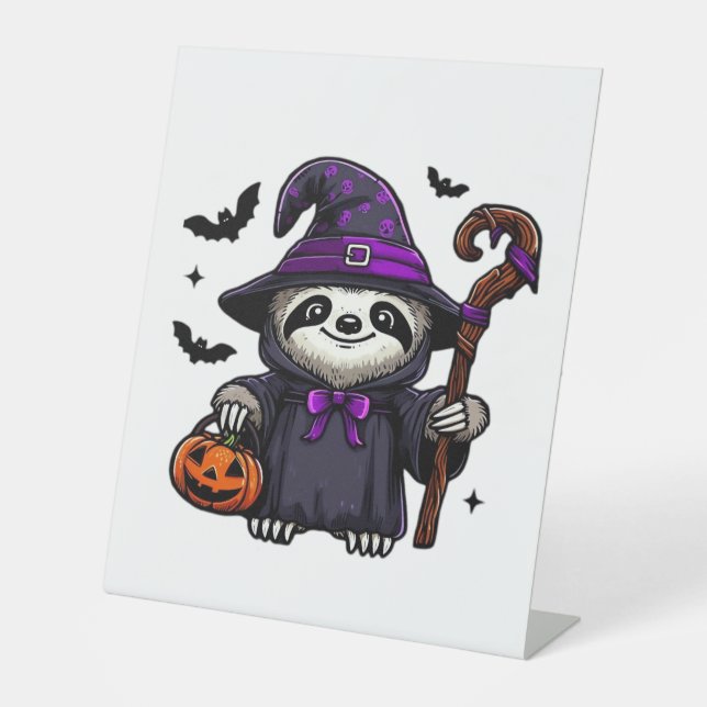 Scary Halloween Sloth Witch Hat Costume Spooky Sea Pedestal Sign (Front)