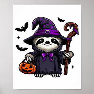 Scary Halloween Sloth Witch Hat Costume Spooky Sea Poster