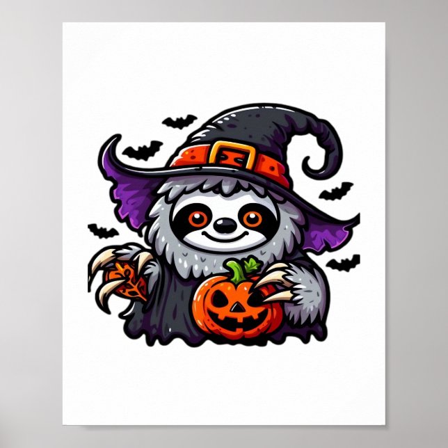 Scary Halloween Sloth Witch Hat Costume Spooky Sea Poster (Front)