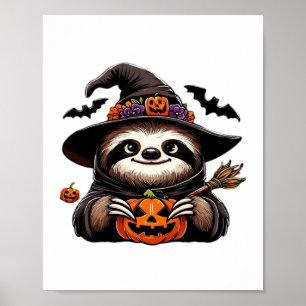 Scary Halloween Sloth Witch Hat Costume Spooky Sea Poster
