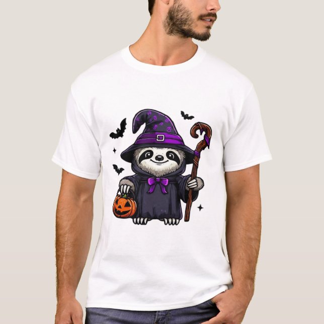 Scary Halloween Sloth Witch Hat Costume Spooky Sea T-Shirt (Front)