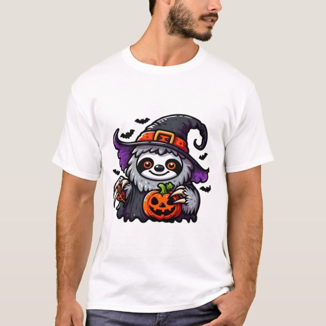 Scary Halloween Sloth Witch Hat Costume Spooky Sea T-Shirt (Front)