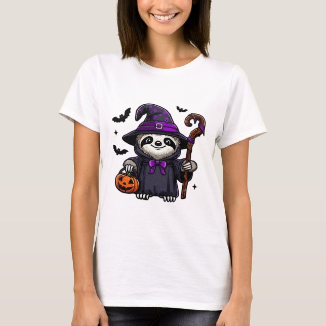 Scary Halloween Sloth Witch Hat Costume Spooky Sea T-Shirt (Front)