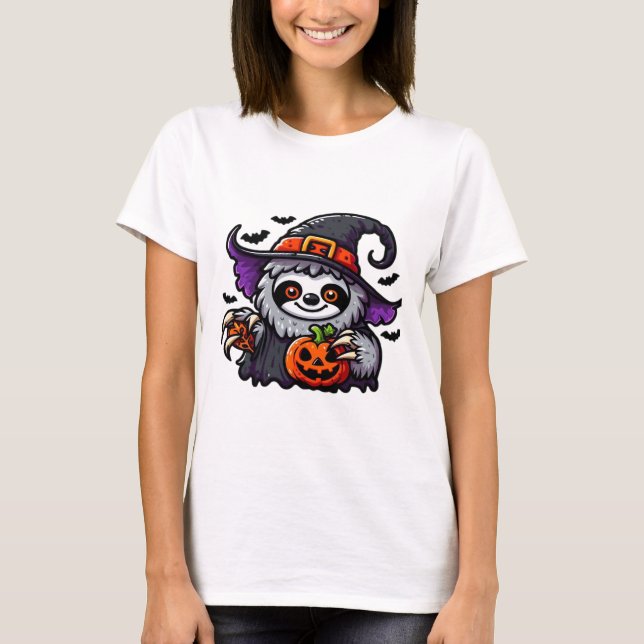 Scary Halloween Sloth Witch Hat Costume Spooky Sea T-Shirt (Front)