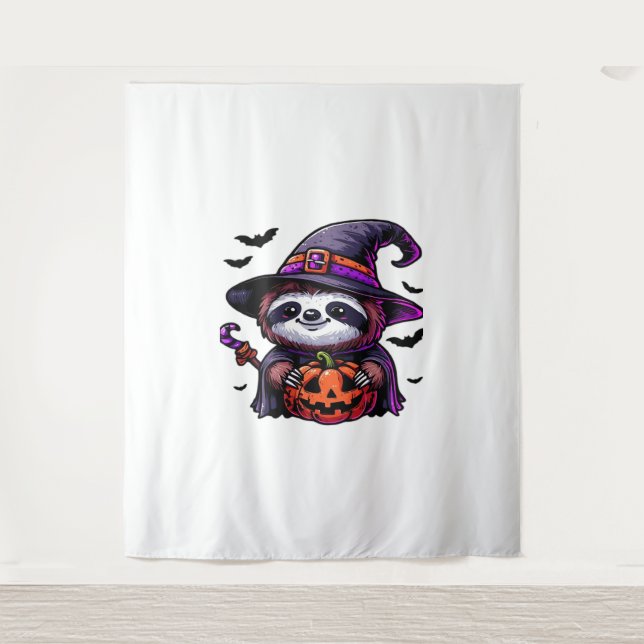 Scary Halloween Sloth Witch Hat Costume Spooky Sea Tapestry (Front)