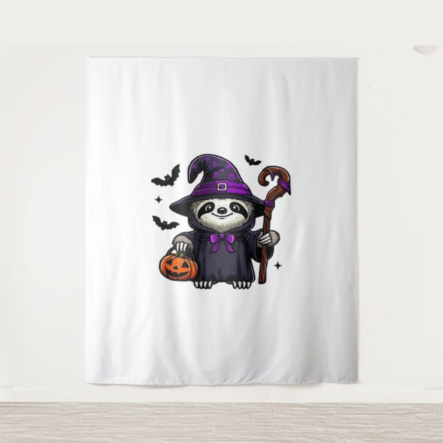 Scary Halloween Sloth Witch Hat Costume Spooky Sea Tapestry (Front)