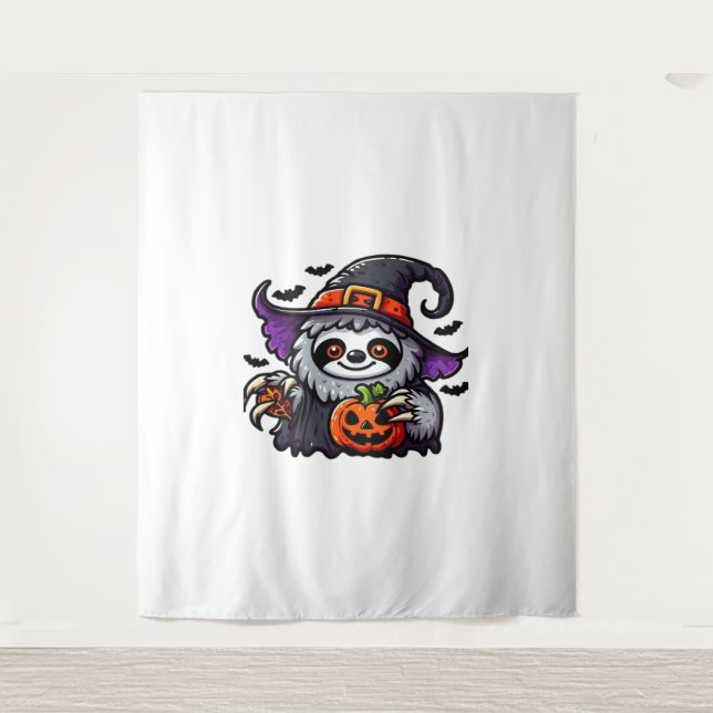 Scary Halloween Sloth Witch Hat Costume Spooky Sea Tapestry (Front)