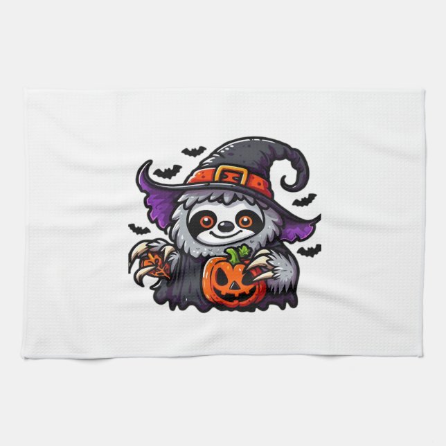 Scary Halloween Sloth Witch Hat Costume Spooky Sea Tea Towel (Horizontal)