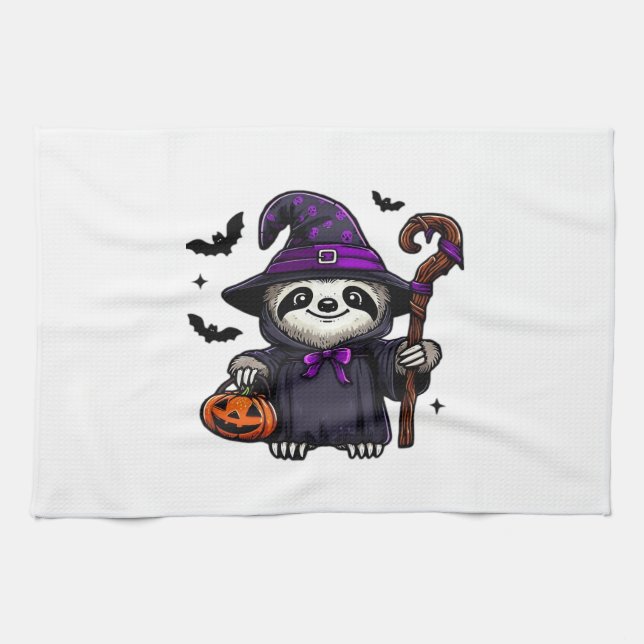 Scary Halloween Sloth Witch Hat Costume Spooky Sea Tea Towel (Horizontal)