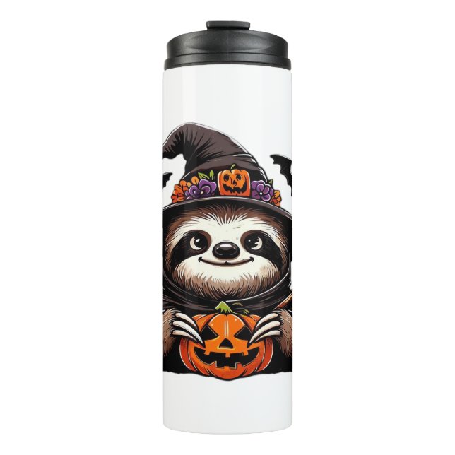 Scary Halloween Sloth Witch Hat Costume Spooky Sea Thermal Tumbler (Front)