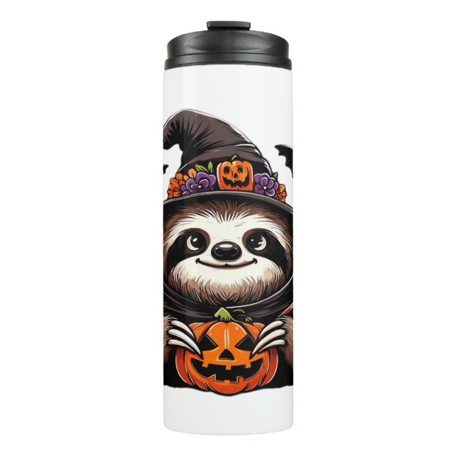 Scary Halloween Sloth Witch Hat Costume Spooky Sea Thermal Tumbler (Front)
