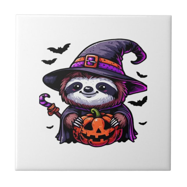 Scary Halloween Sloth Witch Hat Costume Spooky Sea Tile (Front)