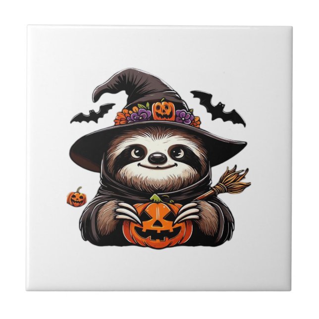 Scary Halloween Sloth Witch Hat Costume Spooky Sea Tile (Front)