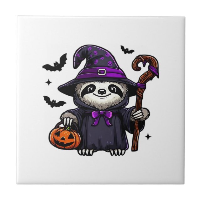 Scary Halloween Sloth Witch Hat Costume Spooky Sea Tile (Front)