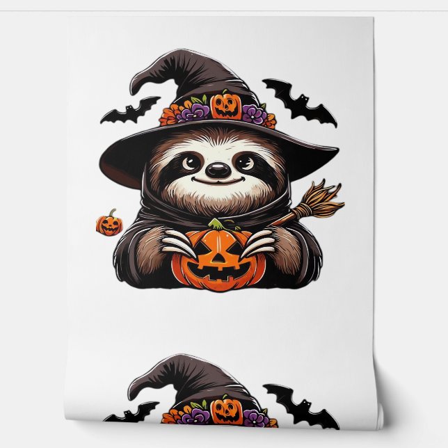 Scary Halloween Sloth Witch Hat Costume Spooky Sea Wallpaper (Unrolling)