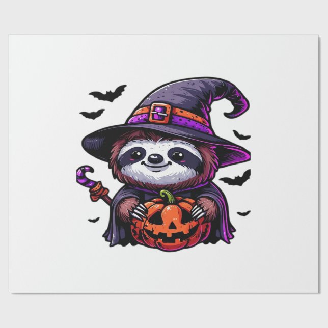 Scary Halloween Sloth Witch Hat Costume Spooky Sea Wrapping Paper (Flat)